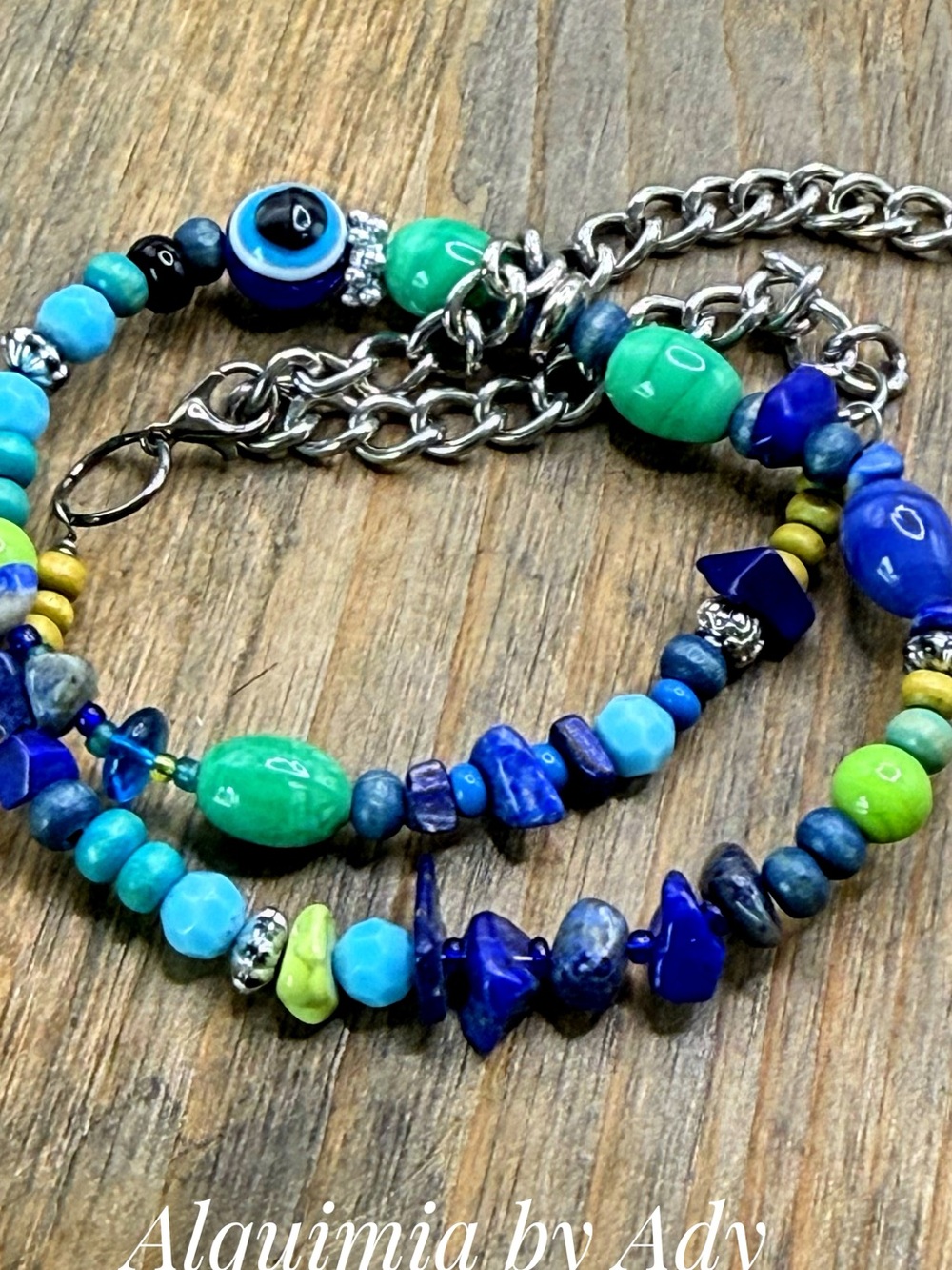 Layered lapis Blue, Turquoise & Green Multi-Strand Beaded Bracelet
